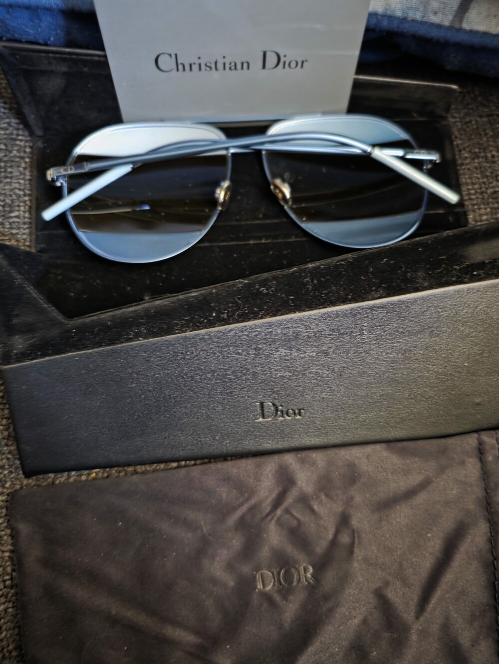 Christian Dior Aviator Sunglasses Blue with Pink Mirrored Lenses - Picture 2 of 2